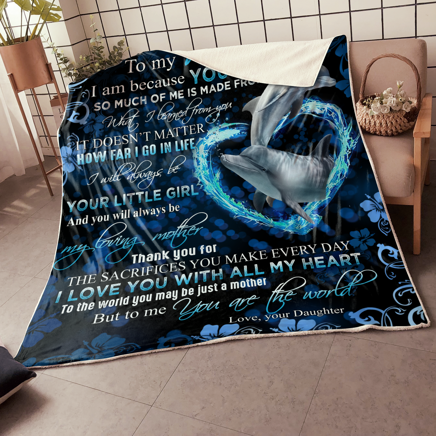 litzzy To My Mom Dolphin I Love You With All My Heart Blanket Gift For Mom From Daughter Home Decor Bedding Couch Sofa Soft Fleece Blanket Color 2 FLEECE - 30" X 40" 