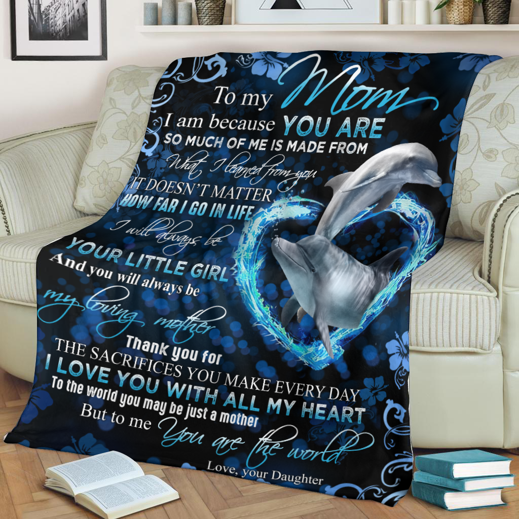 litzzy To My Mom Dolphin I Love You With All My Heart Blanket Gift For Mom From Daughter Home Decor Bedding Couch Sofa Soft Fleece Blanket Color 1 FLEECE - 30" X 40" 
