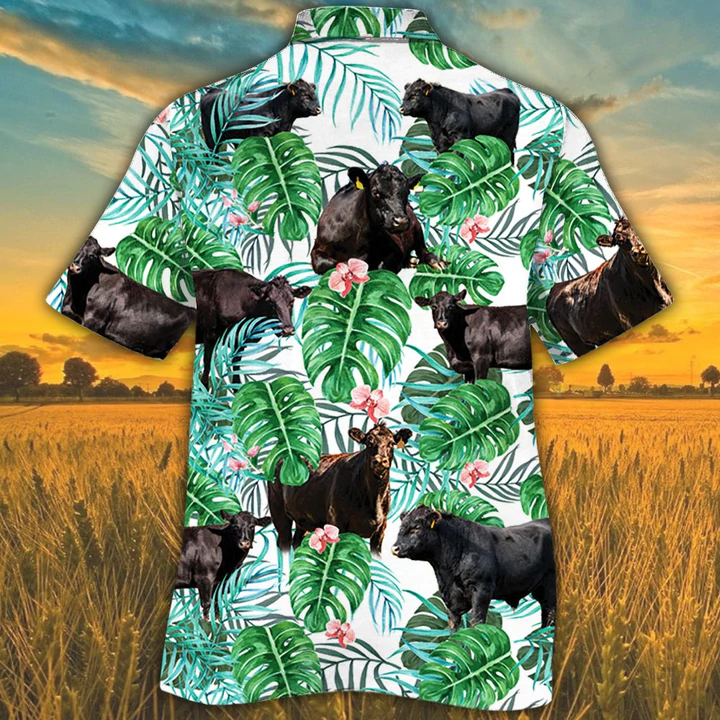 litzzy Hawaiian shirt for men, Black Angus Cattle Lovers Tropical Plant Hawaiian Shirt, Cow Summer Hawaiian Shirt - Aloha shirt Hawaiian Hawaii Shirt For Summer Hawaii Shirt   