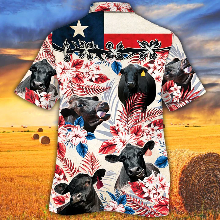 litzzy Black Angus Cattle Lovers Texas Flag Hawaiian Shirt, Cow Hawaiian shirt vintage flower, Hawaiian shirt men, Hawaiian shirt women - Aloha shirt Hawaiian Hawaii Shirt For Summer Hawaii Shirt   