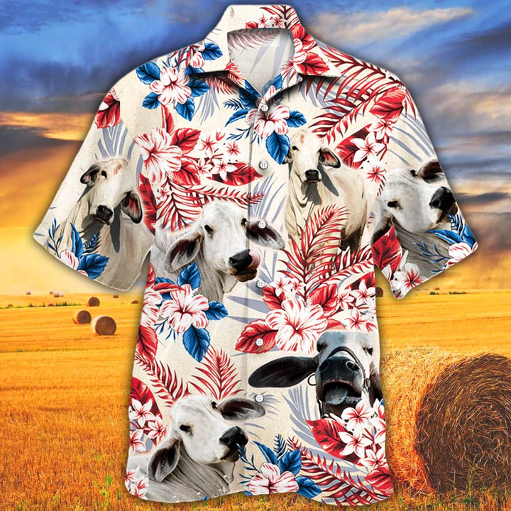 litzzy Brahman Cattle Lovers Texas Flag Hawaiian Shirt, Cow Flower aloha shirt, Hawaiian shirt Men, Women - Aloha shirt Hawaiian Hawaii Shirt For Summer Hawaii Shirt   