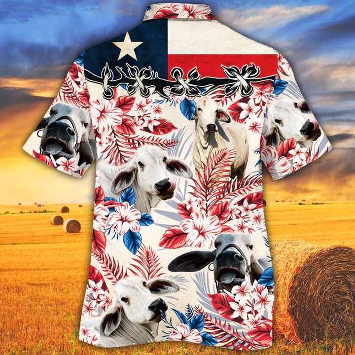 litzzy Brahman Cattle Lovers Texas Flag Hawaiian Shirt, Cow Flower aloha shirt, Hawaiian shirt Men, Women - Aloha shirt Hawaiian Hawaii Shirt For Summer Hawaii Shirt   
