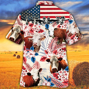 litzzy Hereford Cattle Lovers American Flag Hawaiian Shirt, Cow Flower aloha shirt, Hawaiian shirt Men, Women - Aloha shirt Hawaiian Hawaii Shirt For Summer Hawaii Shirt   