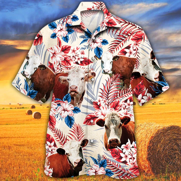litzzy Hereford Cattle Lovers American Flag Hawaiian Shirt, Cow Flower aloha shirt, Hawaiian shirt Men, Women - Aloha shirt Hawaiian Hawaii Shirt For Summer Hawaii Shirt   