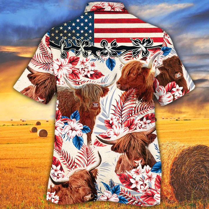 litzzy Highland Cattle Lovers American Flag Hawaiian Shirt, Cow Flower aloha shirt, Hawaiian shirt Men, Women - Aloha shirt Hawaiian Hawaii Shirt For Summer Hawaii Shirt   