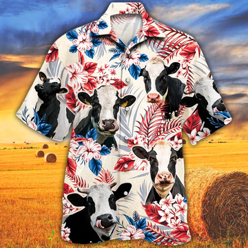 litzzy Holstein Friesian Cattle Lovers American Flag Hawaiian Shirt, Cow aloha Hawaiian shirt, Cow Hawaiian shirt vintage, Hawaiian shirt men Hawaii Shirt   