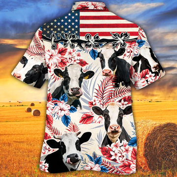 litzzy Holstein Friesian Cattle Lovers American Flag Hawaiian Shirt, Cow aloha Hawaiian shirt, Cow Hawaiian shirt vintage, Hawaiian shirt men Hawaii Shirt   