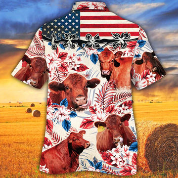 litzzy Red Angus Cattle Lovers American Flag Hawaiian Shirt, Cow aloha hawaiian shirt - Aloha shirt Hawaiian Hawaii Shirt For Summer Hawaii Shirt   