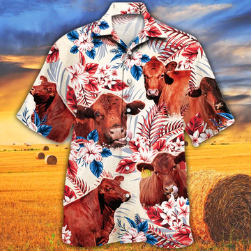 litzzy Red Angus Cattle Lovers American Flag Hawaiian Shirt, Cow aloha hawaiian shirt - Aloha shirt Hawaiian Hawaii Shirt For Summer Hawaii Shirt   