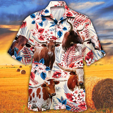 litzzy Tx Longhorn Cattle Lovers American Flag Hawaiian Shirt, Cow Hawaiian shirt vintage flower, Hawaiian shirt men, Hawaiian shirt women - Aloha shirt Hawaiian Hawaii Shirt For Summer Hawaii Shirt   