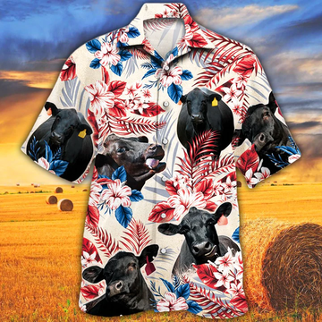 litzzy Black Angus Cattle Lovers American Flag Hawaiian Shirt, Cow Hawaiian shirt vintage flower, Hawaiian shirt men, Hawaiian shirt women - Aloha shirt Hawaiian Hawaii Shirt For Summer Hawaii Shirt   