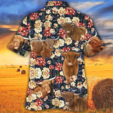 litzzy Cow Hawaiian shirts for Men women, Summer Hawaiian shirt, Animal shirt, Highland Cattle Lovers Green Plaid Pattern Hawaiian Shirt - Aloha shirt Hawaiian Hawaii Shirt For Summer Hawaii Shirt   