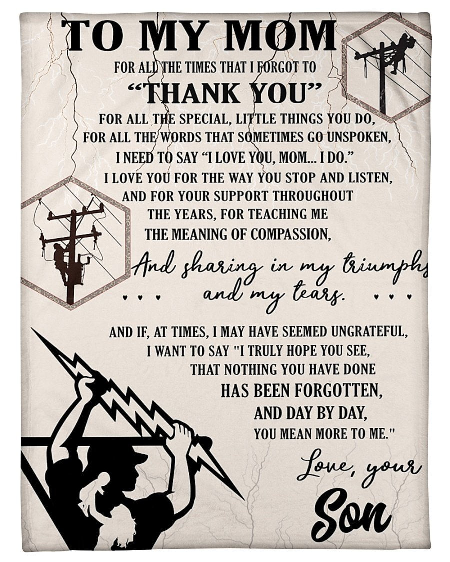 litzzy To My Lineman Mom, Thank For Your Support And Teaching Fleece Blanket Home Decor Bedding Couch Sofa Soft Gift From Son Fleece Blanket FLEECE - 30" X 40"  