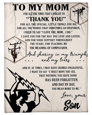 litzzy To My Lineman Mom, Thank For Your Support And Teaching Fleece Blanket Home Decor Bedding Couch Sofa Soft Gift From Son Fleece Blanket FLEECE - 30" X 40"  