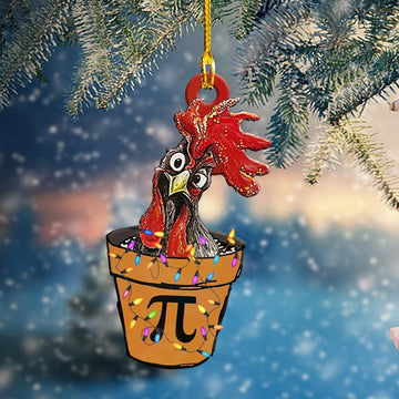 litzzy Chicken Pot Christmas Lights - Chicken Ornament (Printed On Both Sides) 1122 - Funny Chicken Ornament    