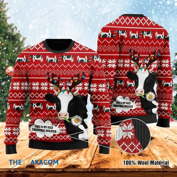 litzzy Christmas Patterns And Cow With Flower And Light Gift For Christmas Ugly Christmas Sweater - Ugly Sweater Gift - Sweater All Over Print sweater Default Title  