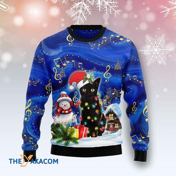 litzzy Black Cat Christmas Night Light Up Awesome Gift For Christmas Ugly Christmas Sweater - Ugly Sweater Gift - Sweater All Over Print sweater Default Title  