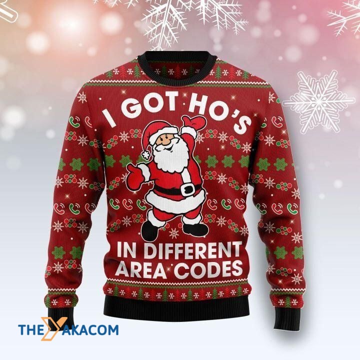 litzzy Christmas Pattern And Santa Claus I Got Ho's In Different Area Codes Gift For Christmas Ugly Christmas Sweater - Ugly Sweater Gift - Sweater All Over Print sweater Default Title  