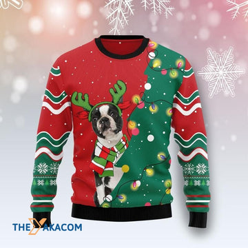 litzzy For Dog Lovers Boston Terrier With Santa Hat Awesome Gift For Christmas Ugly Christmas Sweater - Ugly Sweater Gift - Sweater All Over Print sweater Default Title  
