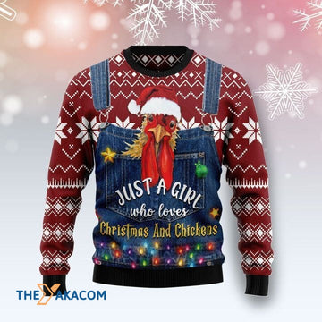 litzzy Chicken In Front Just A Girl Who Loves Christmas And Chickens Gift For Christmas Ugly Christmas Sweater - Ugly Sweater Gift - Sweater All Over Print sweater Default Title  