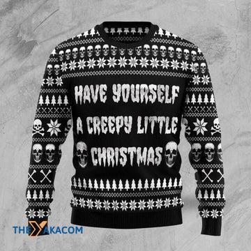 litzzy Black And White Skull Creepy Have Yourself A Creepy Little Christmas Gift For Christmas Ugly Christmas Sweater - Ugly Sweater Gift - Sweater All Over Print sweater Default Title  