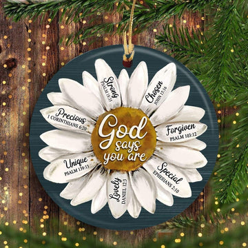 litzzy Daisy painting, Flower drawing, God says you are unique - Jesus Ceramic Circle Ornament Ornament   