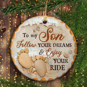 litzzy To my son - Follow your dream & enjoy your life - Circle Ceramic Ornament Ornament   