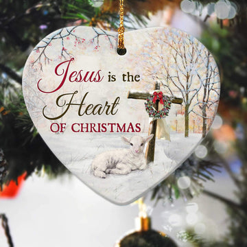litzzy Jesus, Christmas ornament, Lamb of God - Jesus is the heart of Christmas Ceramic Heart Ornament    
