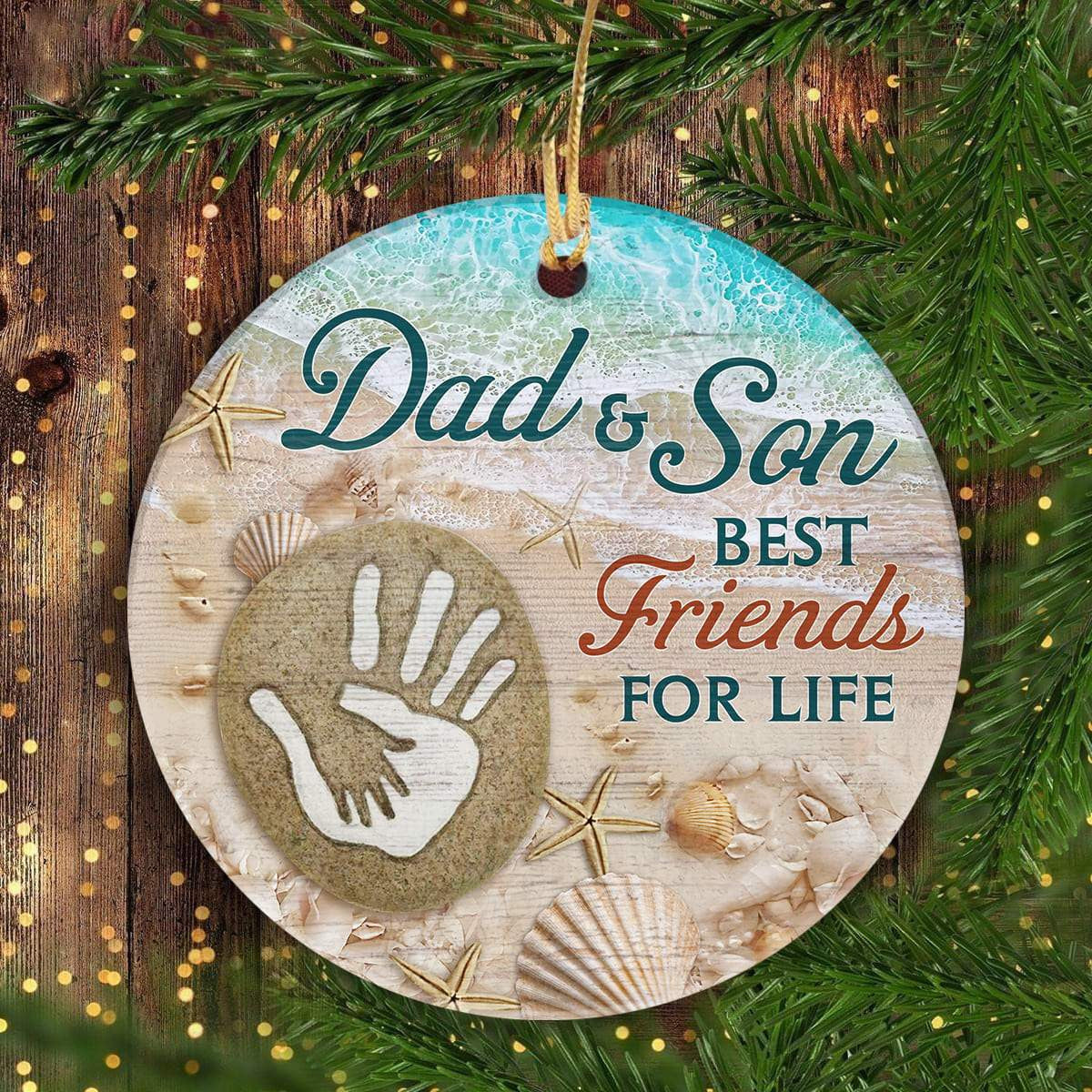 litzzy Dad to son - Hand in hand - Dad and son best friend for life - Family Circle Ceramic Ornament Ornament   