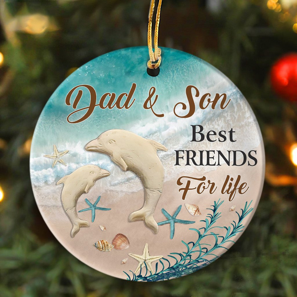 litzzy Dad to son - Dolphin - Best friend for life - Circle Ceramic Ornament Ornament   