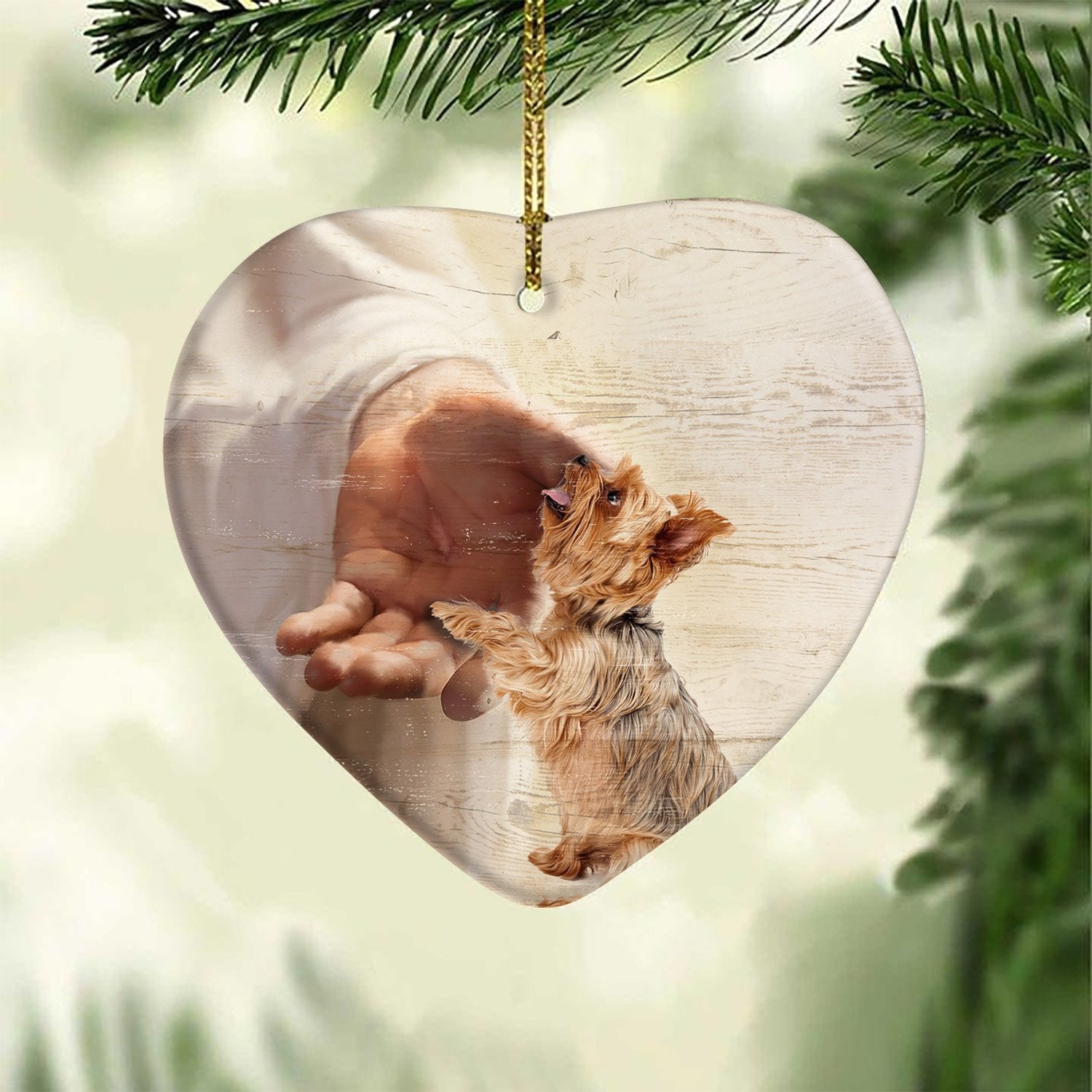 litzzy Jesus - Yorkshire take my hand - Ceramic Heart Ornament    