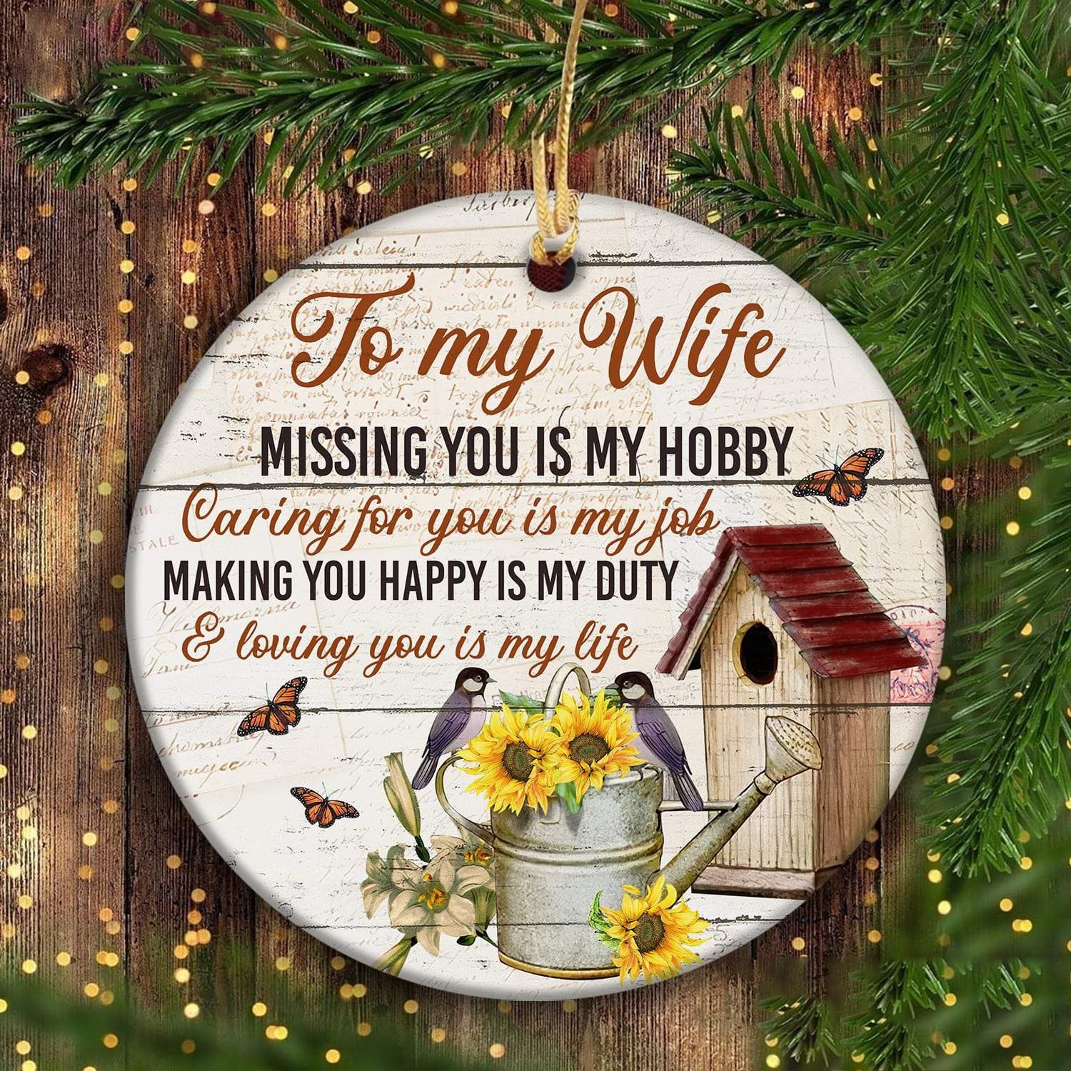 litzzy To my wife - Missing you is my hobby - Circle Ceramic Ornament Ornament   