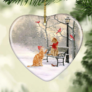 litzzy Cat painting, Winter park, On a date - Christmas Ceramic Heart Ornament    