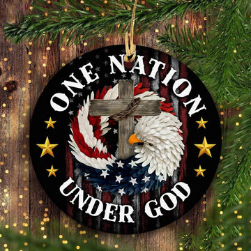 litzzy Jesus, Eagle, Cross, America - One nation under God Circle Ceramic Ornament Ornament   