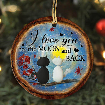 litzzy Couple - Cats in the moonlight - I love you to the moon & back - Circle Ceramic Ornament Ornament   