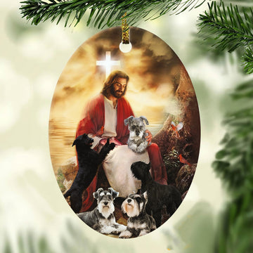 litzzy Schnauzer - Sitting with Jesus - Ceramic Oval Ornament Ornament   
