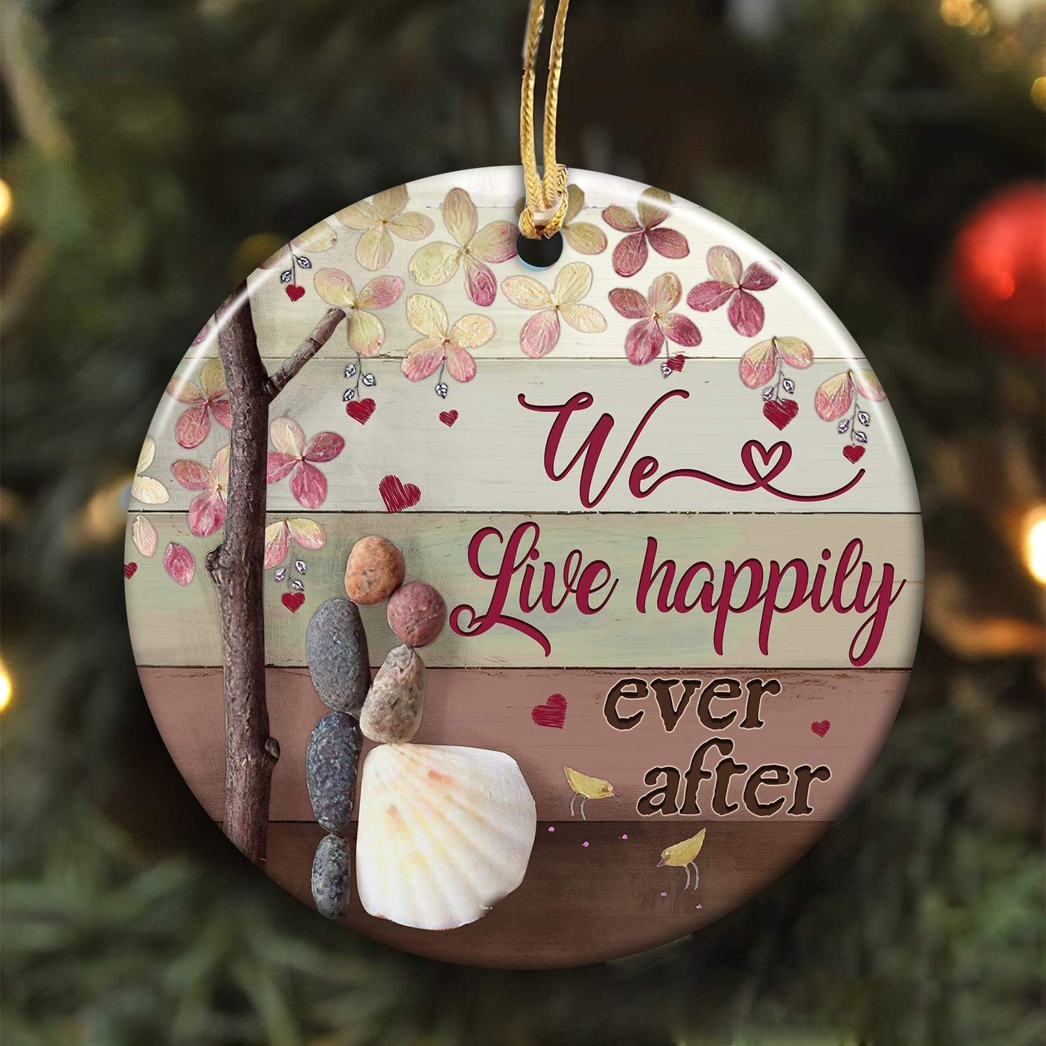 litzzy Couple - Pebble couple - We live happily ever after - Circle Ceramic Ornament Ornament   