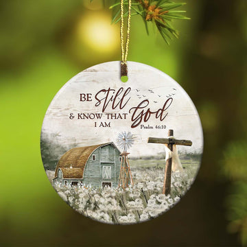 litzzy Jesus - Tranquil farm - Be still and know that I am God - Circle Ceramic Ornament Ornament   