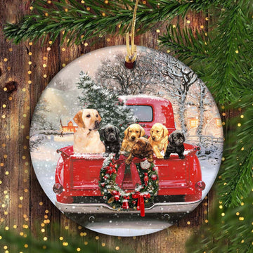 litzzy Labrador dogs on Christmas night, Christmas wreath - Labrador Ceramic Circle Ornament Ornament   