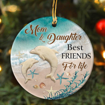 litzzy Mom to daughter - Dolphin - Best friend for life - Circle Ceramic Ornament Ornament   