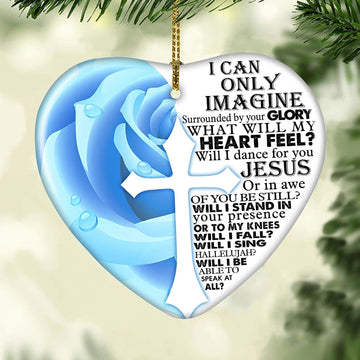 litzzy Jesus - Half rose with cross - I can only imagine - Ceramic Heart Ornament    