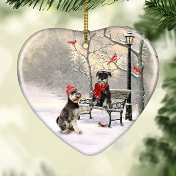 litzzy Pet painting, Schnauzer in winter, Christmas is coming - Ceramic Heart Ornament    