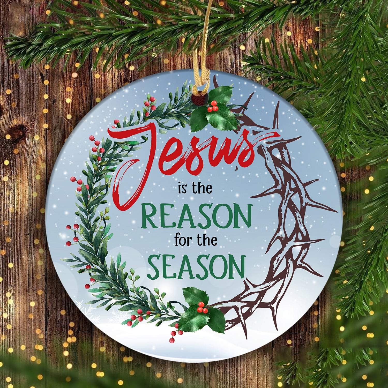 litzzy Christmas - Jesus is the reason for the season - Ceramic Circle Ornament Ornament   