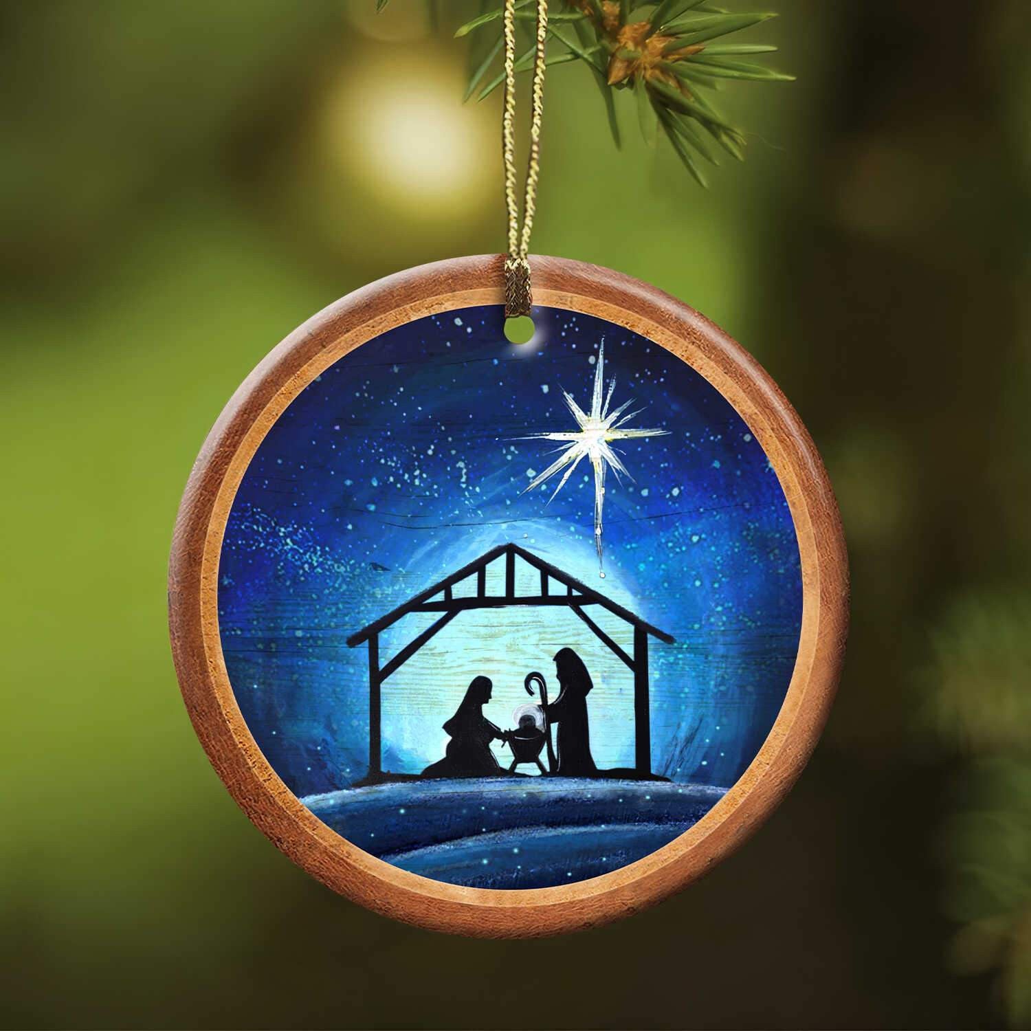 litzzy Jesus birth - Circle Ceramic Ornament Ornament   
