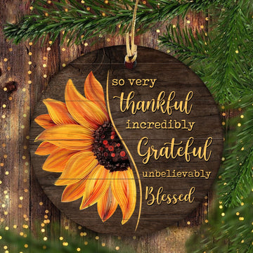 litzzy Sunflower - Incredibly grateful, unbelievably blessed Jesus Ceramic Round Ornament Ornament   