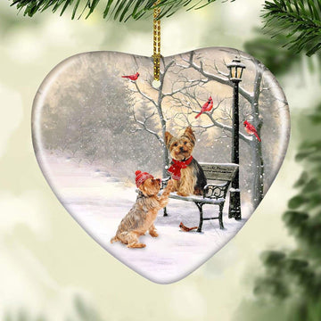 litzzy Yorkshire Terrier on Christmas, Dating in winter - Ceramic Heart Ornament    