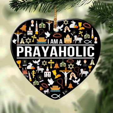 litzzy Jesus - I am a Prayaholic - Heart Ceramic Ornament    
