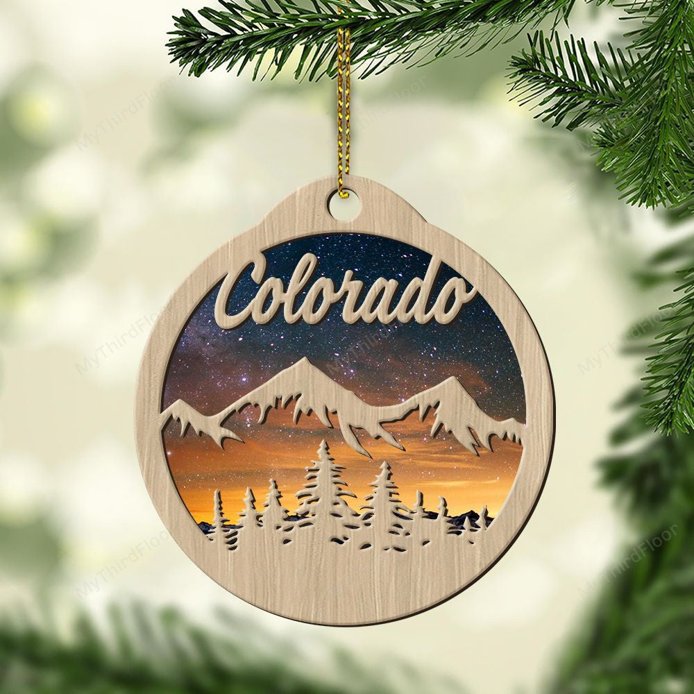 litzzy Colorado Mountain Christmas Gift 2 Layered Wooden Ornament Ornament   
