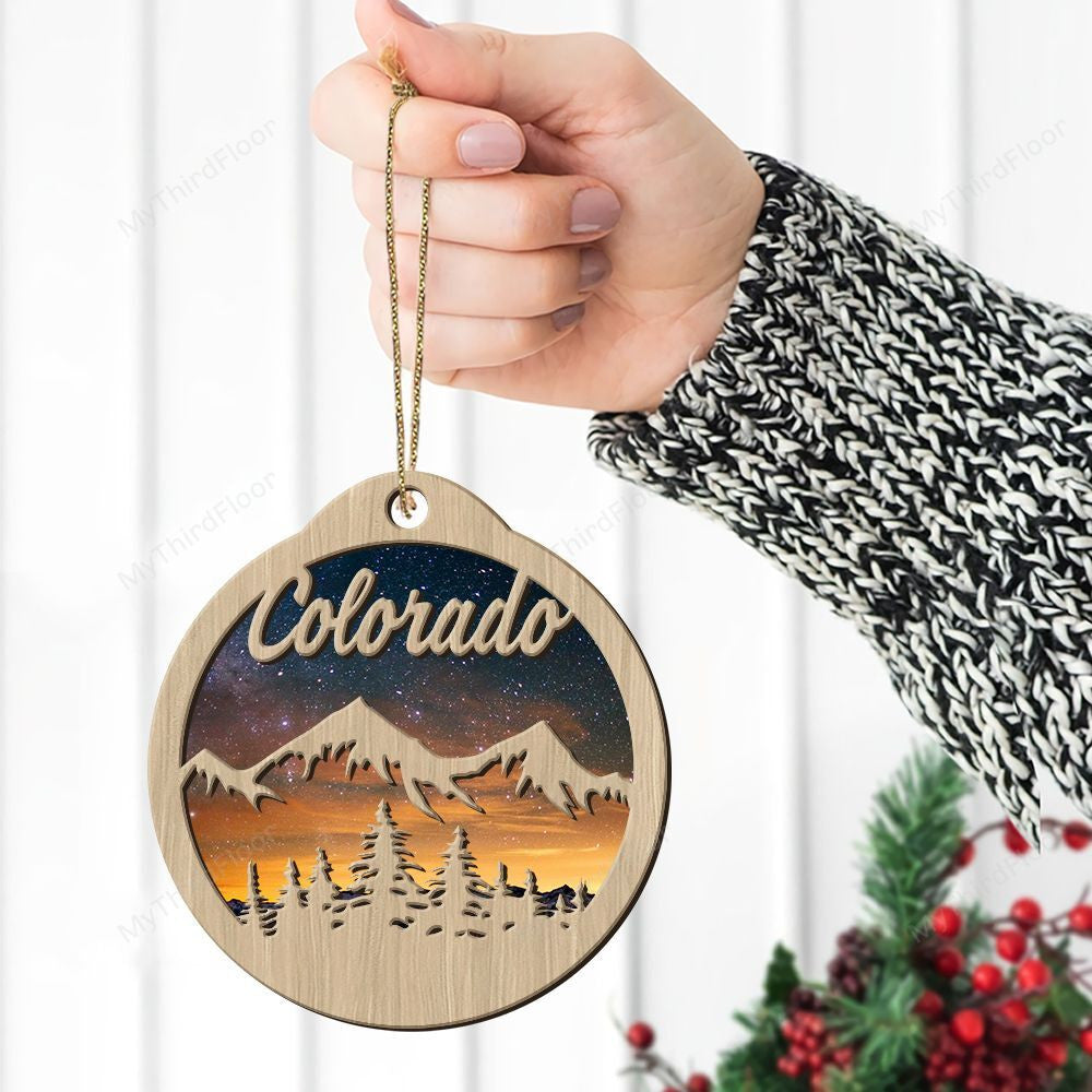 litzzy Colorado Mountain Christmas Gift 2 Layered Wooden Ornament Ornament   
