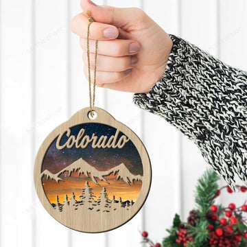 litzzy Colorado Mountain Christmas Gift 2 Layered Wooden Ornament Ornament   